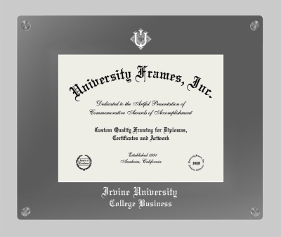 Irvine University College Business Lucent Clear-over-Smoke Frame in Lucent Smoke Moulding with Lucent Smoke Mat for document: 8 1/2"h x 11"w  