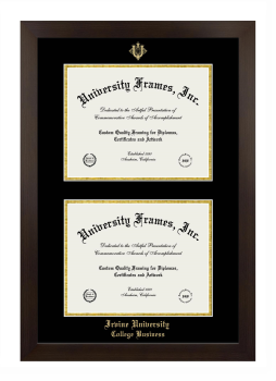 Irvine University College Business Double Diploma Frame in Manhattan Espresso with Black & Gold Mats for document: 8 1/2"h x 11"w  , document: 8 1/2"h x 11"w  
