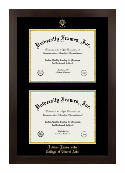 Irvine University College of Liberal Arts Double Diploma Frame in Manhattan Espresso with Black & Gold Mats for document: 8 1/2"h x 11"w  , document: 8 1/2"h x 11"w  