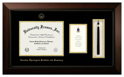 Carolina Theological Institute and Seminary Diploma with Announcement & Tassel Box Frame in Legacy Black Cherry with Black & Gold Mats for document: 8 1/2"h x 11"w  , diploma: 7"h x 4"w  