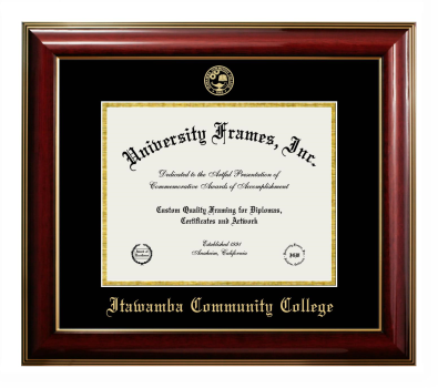 Itawamba Community College Diploma Frame in Classic Mahogany with Gold Trim with Black & Gold Mats for document: 8 1/2"h x 11"w  