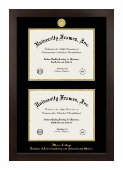 Ithaca College Division of Interdisciplinary and International Studies Double Diploma Frame in Manhattan Espresso with Black & Gold Mats for document: 8 1/2"h x 11"w  , document: 8 1/2"h x 11"w  