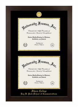 Ithaca College Roy H. Park School of Communications Double Diploma Frame in Manhattan Espresso with Black & Gold Mats for document: 8 1/2"h x 11"w  , document: 8 1/2"h x 11"w  
