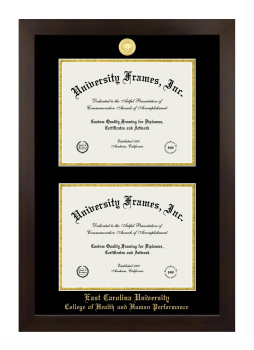 East Carolina University College of Health and Human Performance Double Diploma Frame in Manhattan Espresso with Black & Gold Mats for document: 8 1/2"h x 11"w  , document: 8 1/2"h x 11"w  
