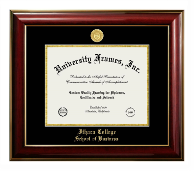 Ithaca College School of Business Diploma Frame in Classic Mahogany with Gold Trim with Black & Gold Mats for document: 8 1/2"h x 11"w  