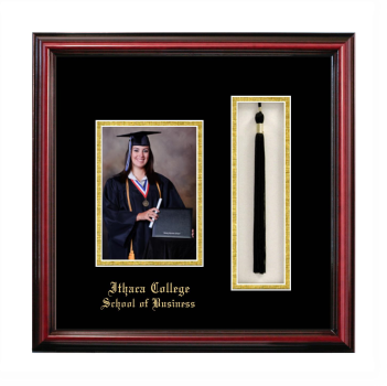 Ithaca College School of Business 5 x 7 Portrait with Tassel Box Frame in Petite Cherry with Black & Gold Mats