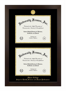 Ithaca College School of Health Sciences and Human Performance Double Diploma Frame in Manhattan Espresso with Black & Gold Mats for document: 8 1/2"h x 11"w  , document: 8 1/2"h x 11"w  