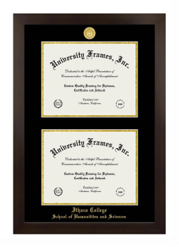 Ithaca College School of Humanities and Sciences Double Diploma Frame in Manhattan Espresso with Black & Gold Mats for document: 8 1/2"h x 11"w  , document: 8 1/2"h x 11"w  