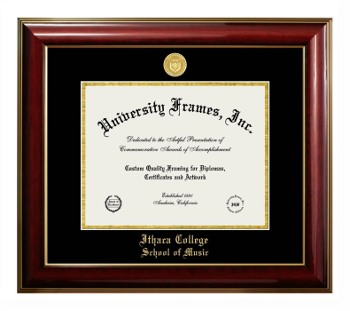 Ithaca College School of Music Diploma Frame in Classic Mahogany with Gold Trim with Black & Gold Mats for document: 8 1/2"h x 11"w  