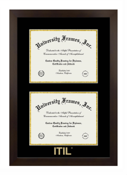 ITIL Double Diploma Frame in Manhattan Espresso with Black & Gold Mats for document: 8 1/2"h x 11"w  , document: 8 1/2"h x 11"w  