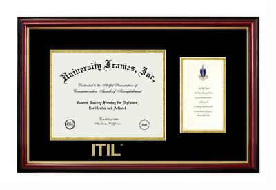 ITIL Diploma with Announcement Frame in Petite Mahogany with Gold Trim with Black & Gold Mats for document: 8 1/2"h x 11"w  , diploma: 7"h x 4"w  