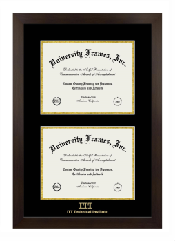 ITT Technical Institute Double Diploma Frame in Manhattan Espresso with Black & Gold Mats for document: 8 1/2"h x 11"w  , document: 8 1/2"h x 11"w  