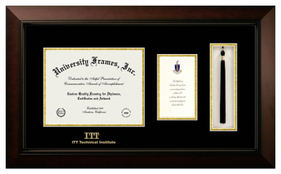 ITT Technical Institute Diploma with Announcement & Tassel Box Frame in Legacy Black Cherry with Black & Gold Mats for document: 8 1/2"h x 11"w  , diploma: 7"h x 4"w  