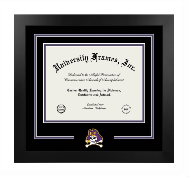 East Carolina University Summa Cum Laude Logo Mat Frame in Manhattan Black with Black & Purple Mats for document: 8 1/2"h x 11"w  
