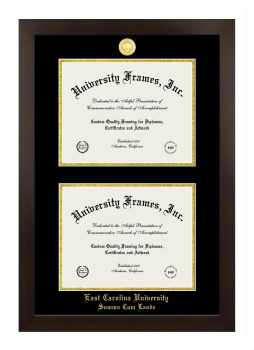 East Carolina University Summa Cum Laude Double Diploma Frame in Manhattan Espresso with Black & Gold Mats for document: 8 1/2"h x 11"w  , document: 8 1/2"h x 11"w  