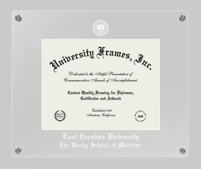 East Carolina University The Brody School of Medicine Lucent Clear-over-Clear Frame in Lucent Clear Moulding with Lucent Clear Mat for document: 8 1/2"h x 11"w  