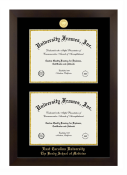East Carolina University The Brody School of Medicine Double Diploma Frame in Manhattan Espresso with Black & Gold Mats for document: 8 1/2"h x 11"w  , document: 8 1/2"h x 11"w  