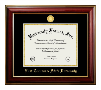 East Tennessee State University Diploma Frame in Classic Mahogany with Gold Trim with Black & Gold Mats for document: 8 1/2"h x 11"w  