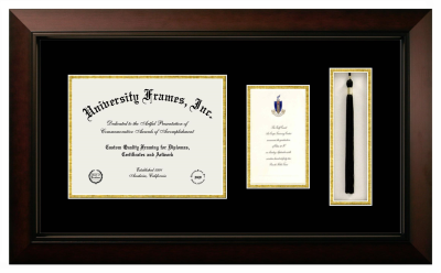 Centerville Bible College Diploma with Announcement & Tassel Box Frame in Legacy Black Cherry with Black & Gold Mats for document: 8 1/2"h x 11"w  , diploma: 7"h x 4"w  