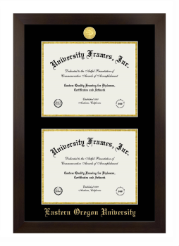 Eastern Oregon University Double Diploma Frame in Manhattan Espresso with Black & Gold Mats for document: 8 1/2"h x 11"w  , document: 8 1/2"h x 11"w  