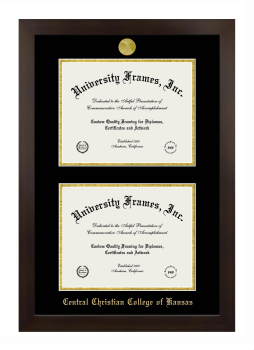 Central Christian College of Kansas Double Diploma Frame in Manhattan Espresso with Black & Gold Mats for document: 8 1/2"h x 11"w  , document: 8 1/2"h x 11"w  