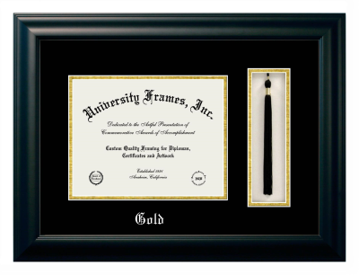 Eckerd College Diploma with Tassel Box Frame in Satin Black with Black & Gold Mats for document: 8 1/2"h x 11"w  