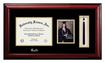 Eckerd College Diploma with 5 x 7 Portrait & Tassel Box Frame in Classic Mahogany with Black & Gold Mats for document: 8 1/2"h x 11"w  