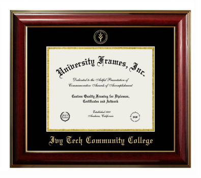 Ivy Tech Community College Diploma Frame in Classic Mahogany with Gold Trim with Black & Gold Mats for document: 8 1/2"h x 11"w  