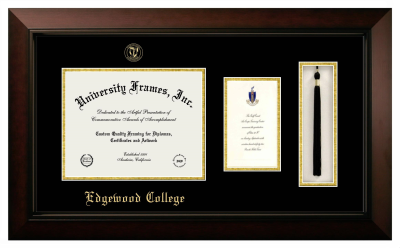 Edgewood College Diploma with Announcement & Tassel Box Frame in Legacy Black Cherry with Black & Gold Mats for document: 8 1/2"h x 11"w  , diploma: 7"h x 4"w  