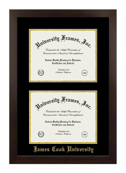 James Cook University Double Diploma Frame in Manhattan Espresso with Black & Gold Mats for document: 8 1/2"h x 11"w  , document: 8 1/2"h x 11"w  