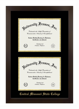 Central Missouri State College Double Diploma Frame in Manhattan Espresso with Black & Gold Mats for document: 8 1/2"h x 11"w  , document: 8 1/2"h x 11"w  