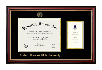 Central Missouri State University Diploma with Announcement Frame in Petite Mahogany with Gold Trim with Black & Gold Mats for document: 8 1/2"h x 11"w  , diploma: 7"h x 4"w  