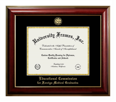 Educational Commission for Foreign Medical Graduates Diploma Frame in Classic Mahogany with Gold Trim with Black & Gold Mats for document: 8 1/2"h x 11"w  
