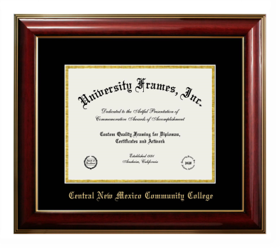 Central New Mexico Community College (Albuquerque) Diploma Frame in Classic Mahogany with Gold Trim with Black & Gold Mats for document: 8 1/2"h x 11"w  