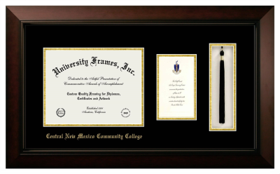 Central New Mexico Community College (Albuquerque) Diploma with Announcement & Tassel Box Frame in Legacy Black Cherry with Black & Gold Mats for document: 8 1/2"h x 11"w  , diploma: 7"h x 4"w  