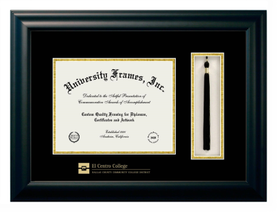 El Centro Community College Diploma with Tassel Box Frame in Satin Black with Black & Gold Mats for document: 8 1/2"h x 11"w  