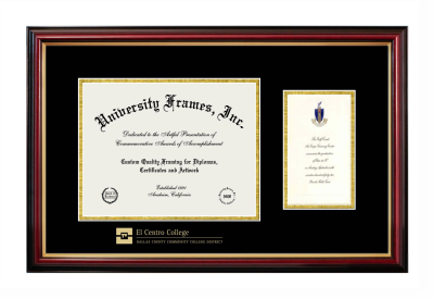 El Centro Community College Diploma with Announcement Frame in Petite Mahogany with Gold Trim with Black & Gold Mats for document: 8 1/2"h x 11"w  , diploma: 7"h x 4"w  