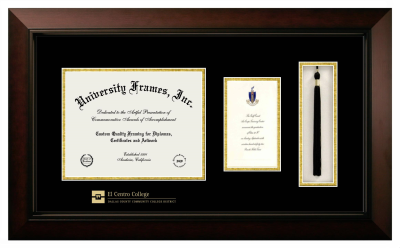 El Centro Community College Diploma with Announcement & Tassel Box Frame in Legacy Black Cherry with Black & Gold Mats for document: 8 1/2"h x 11"w  , diploma: 7"h x 4"w  