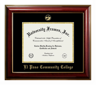 El Paso Community College Diploma Frame in Classic Mahogany with Gold Trim with Black & Gold Mats for document: 8 1/2"h x 11"w  