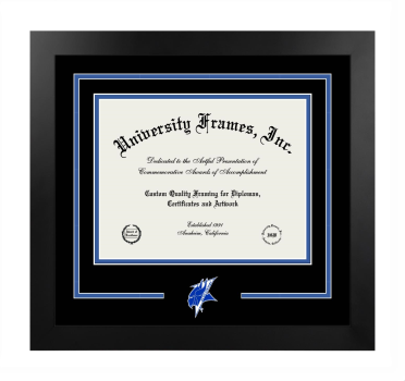 Elizabeth City State University Logo Mat Frame in Manhattan Black with Black & Royal Blue Mats for document: 8 1/2"h x 11"w  
