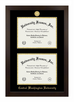 Central Washington University Double Diploma Frame in Manhattan Espresso with Black & Gold Mats for document: 8 1/2"h x 11"w  , document: 8 1/2"h x 11"w  