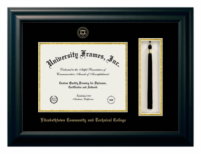 Elizabethtown Community and Technical College Diploma with Tassel Box Frame in Satin Black with Black & Gold Mats for document: 8 1/2"h x 11"w  