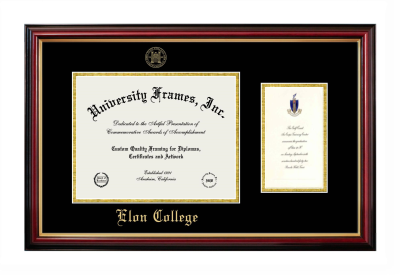 Elon College Diploma with Announcement Frame in Petite Mahogany with Gold Trim with Black & Gold Mats for document: 8 1/2"h x 11"w  , diploma: 7"h x 4"w  