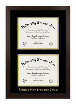 Jefferson State Community College Double Diploma Frame in Manhattan Espresso with Black & Gold Mats for document: 8 1/2"h x 11"w  , document: 8 1/2"h x 11"w  
