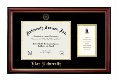 Elon University Diploma with Announcement Frame in Petite Mahogany with Gold Trim with Black & Gold Mats for document: 8 1/2"h x 11"w  , diploma: 7"h x 4"w  