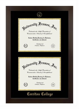 Cerritos College Double Diploma Frame in Manhattan Espresso with Black & Gold Mats for document: 8 1/2"h x 11"w  , document: 8 1/2"h x 11"w  