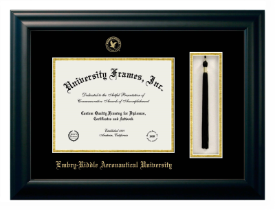 Embry-Riddle Aeronautical University (Daytona Campus) Diploma with Tassel Box Frame in Satin Black with Black & Gold Mats for document: 8 1/2"h x 11"w  