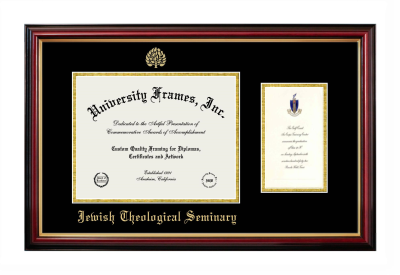 Jewish Theological Seminary Diploma with Announcement Frame in Petite Mahogany with Gold Trim with Black & Gold Mats for document: 8 1/2"h x 11"w  , diploma: 7"h x 4"w  