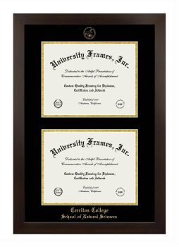 Cerritos College School of Natural Sciences Double Diploma Frame in Manhattan Espresso with Black & Gold Mats for document: 8 1/2"h x 11"w  , document: 8 1/2"h x 11"w  