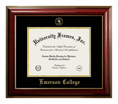 Emerson College Diploma Frame in Classic Mahogany with Gold Trim with Black & Gold Mats for document: 8 1/2"h x 11"w  